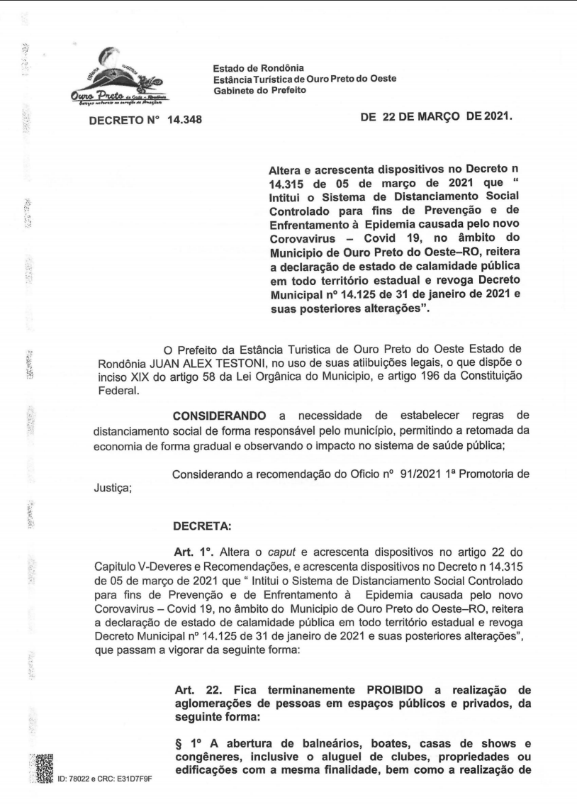 DECRETO N° 14.348 DE 22 DE MARÇO DE 2021. 