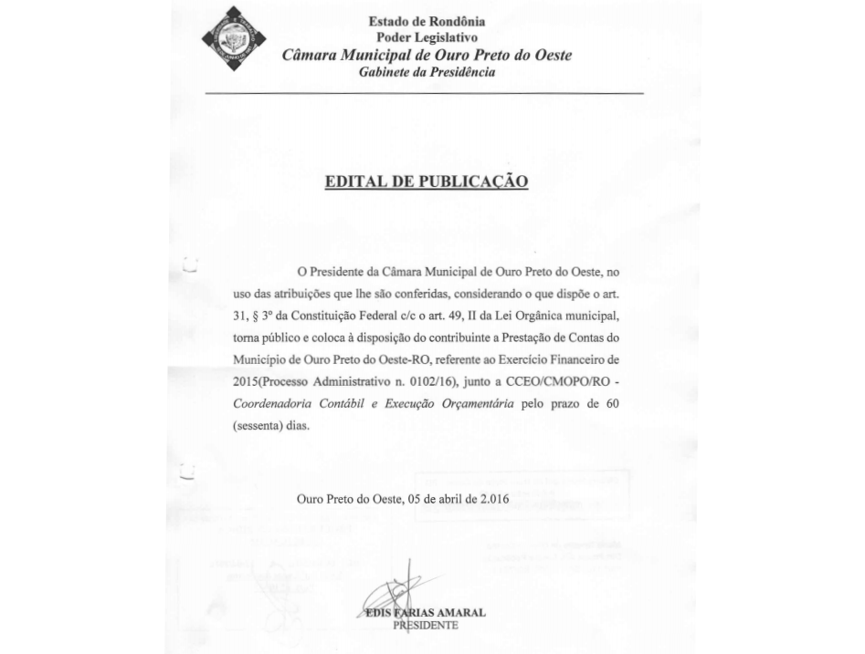 Prestação de Contas Exercício 2015